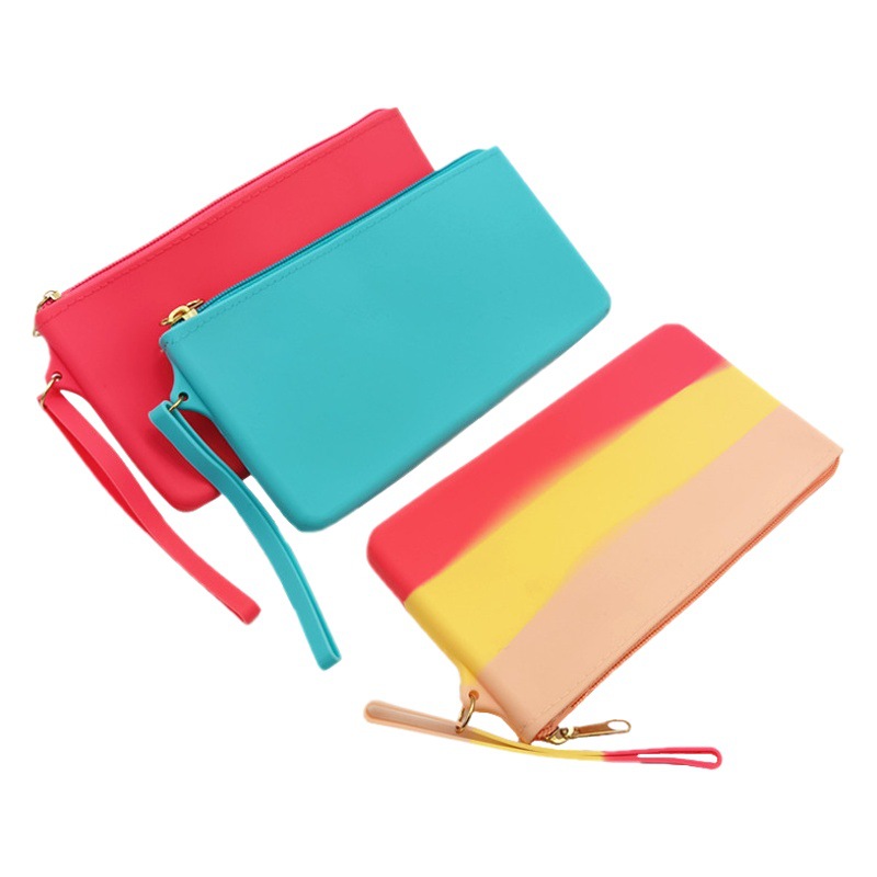 Bolsa de almacenamiento de silicona de gran capacidad de alto aspecto bolsa de cosméticos de cremallera multifuncional portátil cuadrada con impresión de logotipo