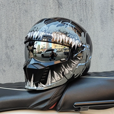 Motosiklet dəbilqələri — 3C Certified Motorcycle Retro Helmet for - m-gray-phantom-flame-silver-plated