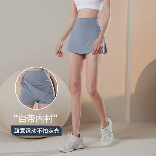Lulu's same style tennis skirt, new style yoga sports short skirt, quick-drying breathable outdoor casual anti-flash gauze shorts 