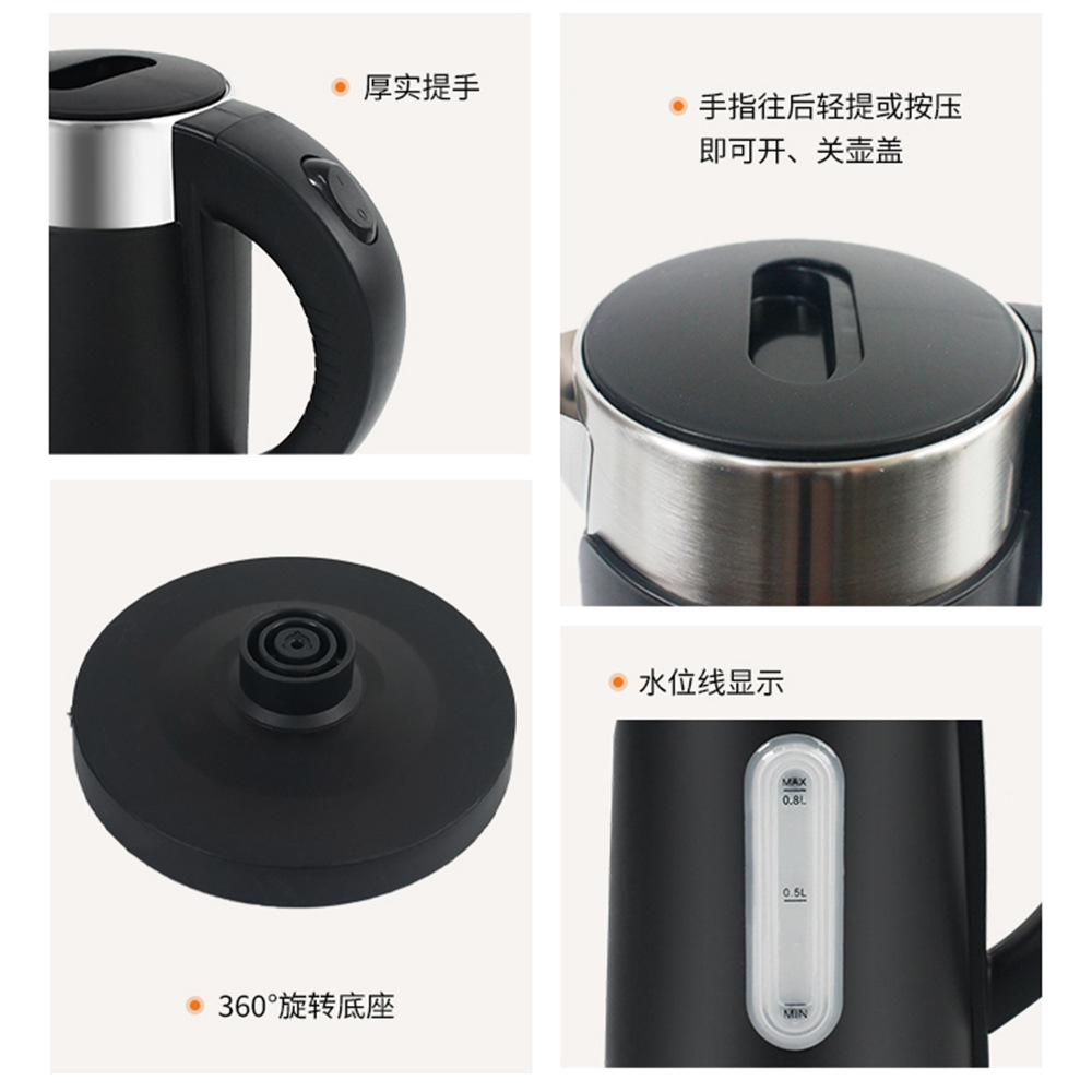 Venta directa de fábrica hervidor eléctrico anti-escaldado de acero inoxidable con ventana de agua 1.0 litros al por mayor de una pieza soporte OEM personalizado