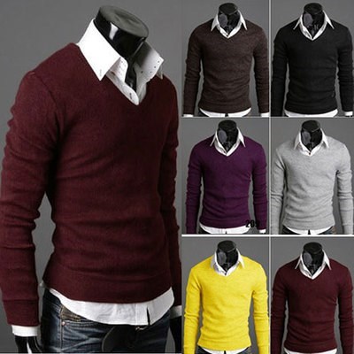 Men's sweater V neck bottoming shirt Pul...