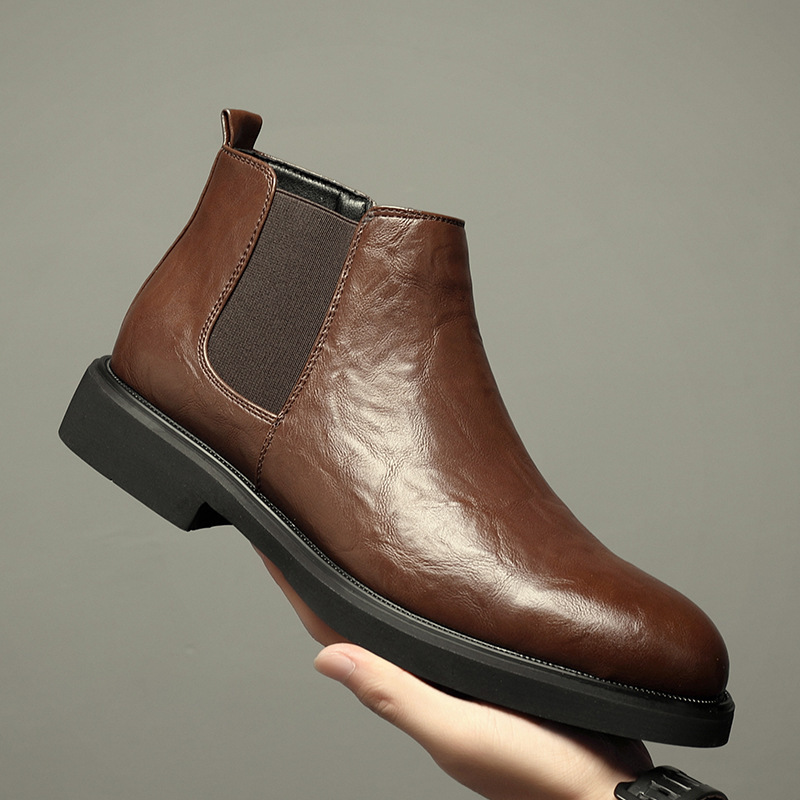 British Chelsea Boots Men's Genuine Leather Short Boots Martin Boots Soft Leather Slip-On Business High-Top Leather Shoes High-End Work Boots