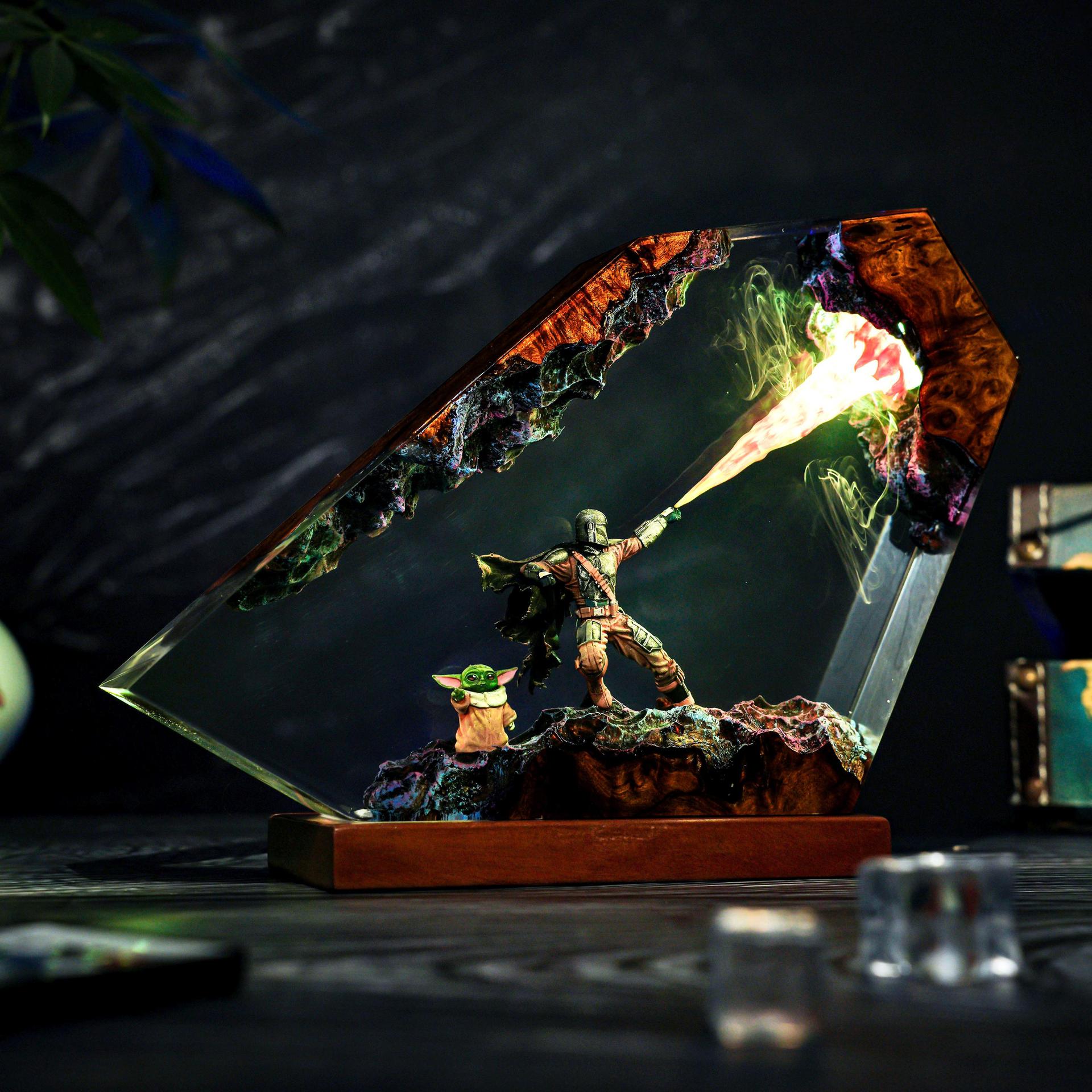Star Wars Mandalorian resina arte lámpara resina artesanía productos acabados hermosos adornos de decoración del hogar