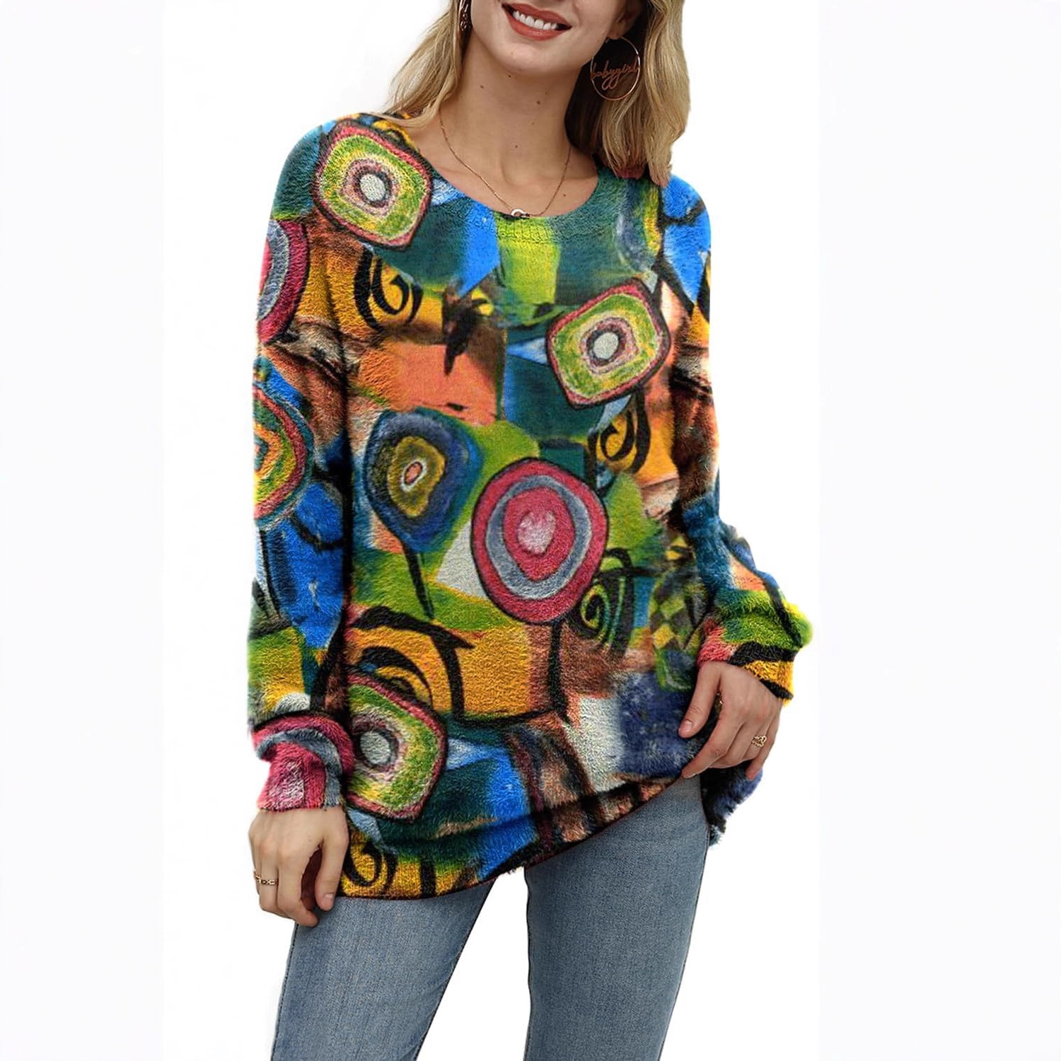 Yzt-Ddmtt Solid Color Mink Fur Printed Sweater, Cross-Border Amazon Best-Selling Model, Exclusively for Cross-Border Sales, Popular Women's Loose Fit