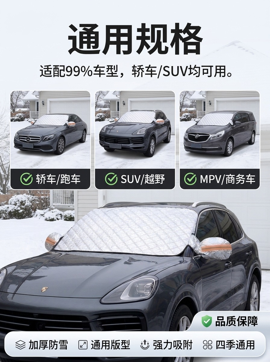Car front windshield snow and light blocking panel, car window sunshade curtain, sun protection and heat insulation outer cover, dustproof car cover