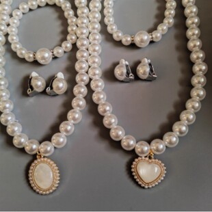 New European and American alloy love children's necklace pearl necklace bracelet love stars colored beads jewelry suit