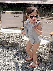 Girls swimsuit girls new Korean style striped one-piece swimsuit baby ins holiday style sleeveless lace swimsuit