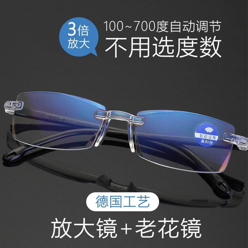 2025新款自动调节度数智能变焦老花镜远近两用高清防蓝光时尚无框|undefined