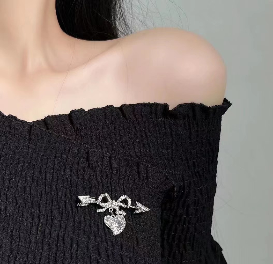 Heart Shape Pattern Pin Heart Shape Alloy Inlay Artificial Diamond Women's Brooches
