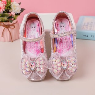 Children's Princess leather shoes 2023 autumn casual crystal shoes little girl's one-strap Velcro Western style single-layer shoes