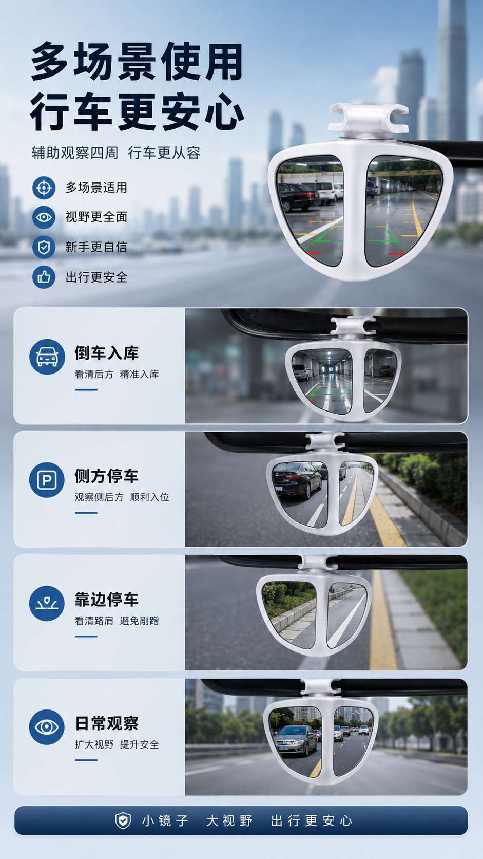Car Front and Rear Blind Spot Mirrors, 360-Degree Front View Mirrors, Small Round Mirrors, Multifunctional Blind Spot Reversing Aid