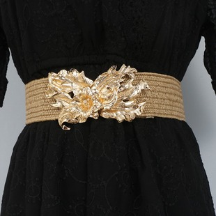 Tiktok Net red light luxury golden flower buckle wax rope elastic elastic waist girdle with dress waist seal belt for women