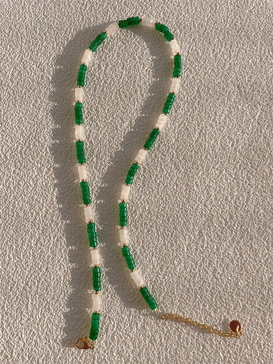 Fashion Round natural stone Titanium Steel Beaded Necklace 1 Piece