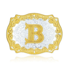 金银色唐草花纹字母B 皮带扣头美国复古扣西部牛仔风骑马巴扣板扣