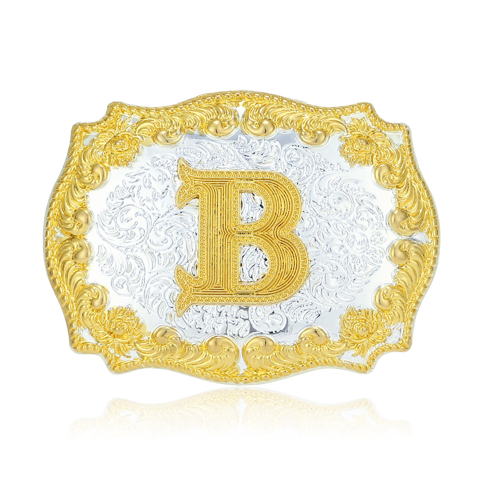 金银色唐草花纹字母B 皮带扣头美国复古扣西部牛仔风骑马巴扣板扣