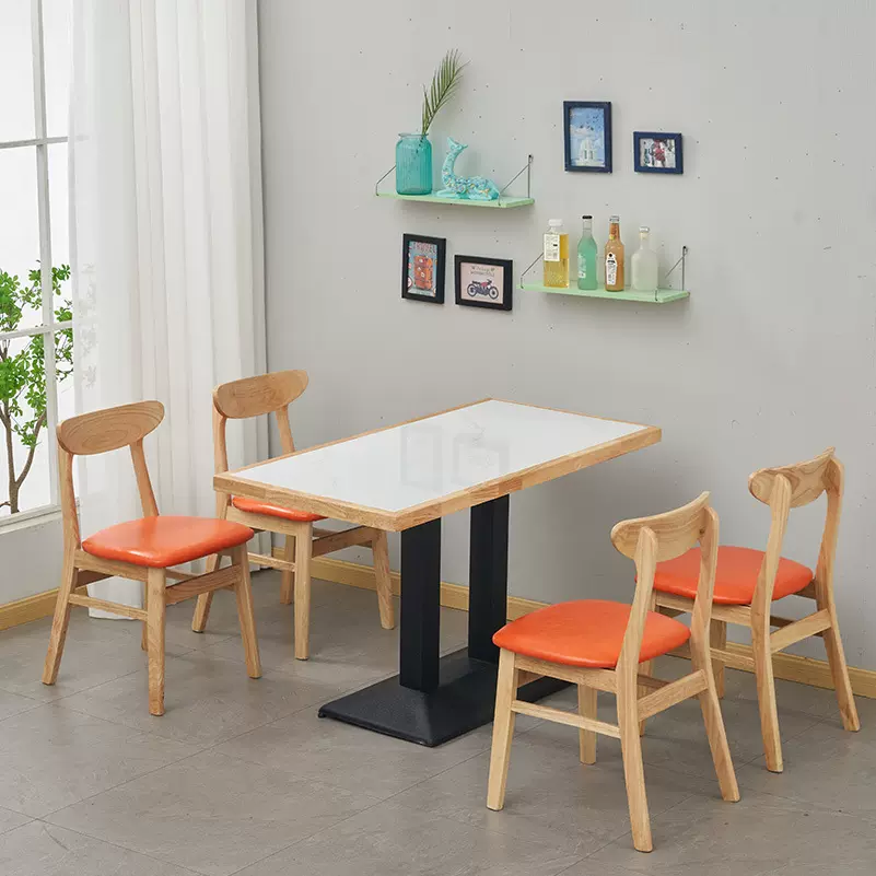 实木包边岩板员工餐厅岩板餐桌学校食堂餐桌椅子轻奢餐厅商用桌子