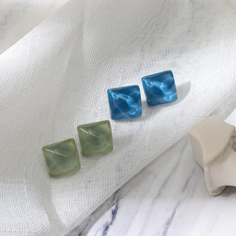 7g Weight 925 Sterling Silver Ear Needle Material No Inlaid Inlay Material Earrings, Ear Studs Classification Wedding, Travel Occasion Resin Material Geometric Pattern Women'S Gender Simple Style Style White, Purple, Green, Silver Color Simple Style Geometric Resin No Inlaid Earrings Ear Studs 7