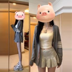 设计感拼接撞色V领针织外搭开衫女外套初春秋学院风宽松遮肉显瘦
