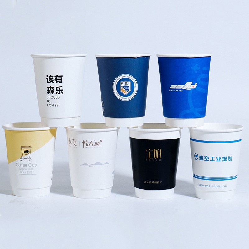 Taza de papel de café de alta calidad desechable al por mayor 10oz doble capa de color natural taza hueca taza grande sola ducha impresión texto logotipo
