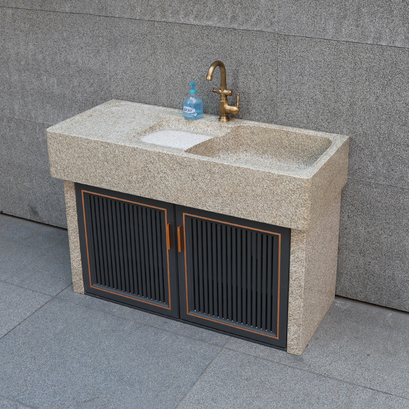 黄金麻户外大理石洗衣池一体带搓衣板别墅操作台洗手台盆庭院水槽