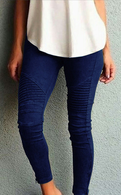 Los pantalones vaqueros de mujer de cintura alta arrugados transfronterizos de Amazon desean pantalones de levantamiento de cadera de ajuste Delgado multicolor