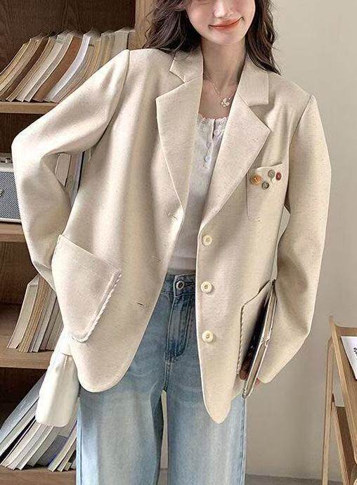 Áo vest nữ dáng suông thanh lịch, tay dài, cổ vest, phong cách công sở — Màu yến mạch (chất lượng cao) chi tiết 8