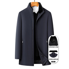 兔毛皮内胆真皮草大衣男士中长款水貂毛领派克服中年夹克男装外套