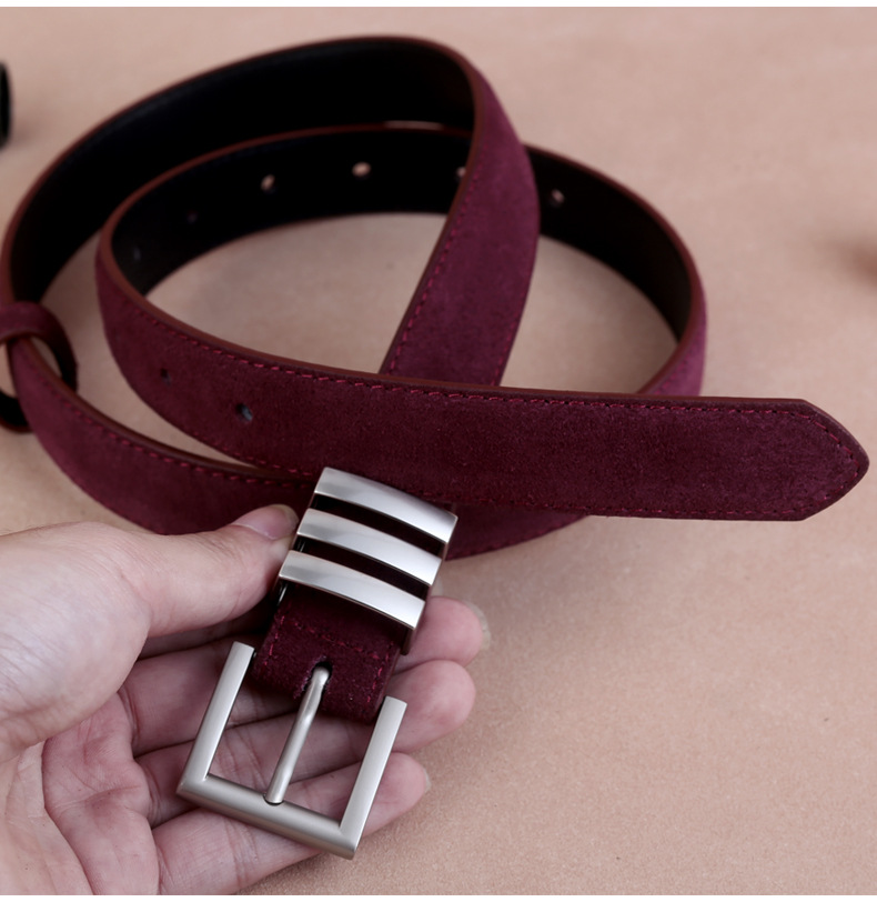 Plating Design Simple Style Solid Color Alloy Cow Suede Leather Plating Women's Leather Belts