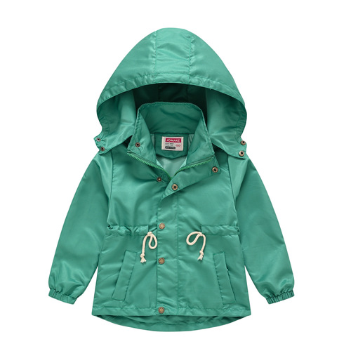Children's coat Korean style children's clothing solid color waist windbreaker for boys and girls, medium and large children's autumn jacket with detachable hood