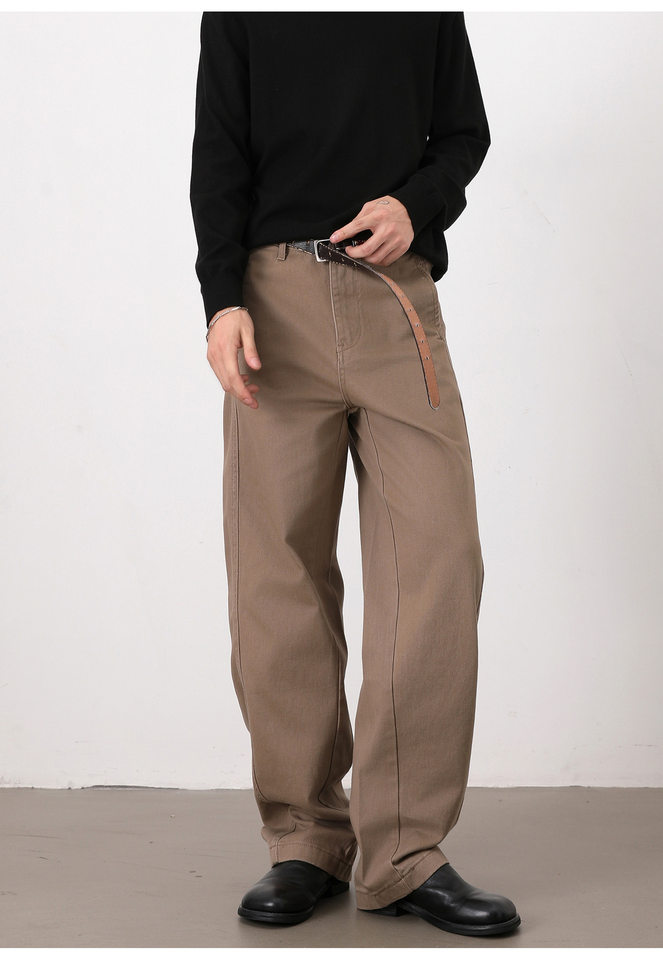 Quần jeans nam ống đứng dáng rộng phong cách Mỹ retro cơ bản — Màu be, Màu kaki, Màu nâu cà phê, màu đen chi tiết 18
