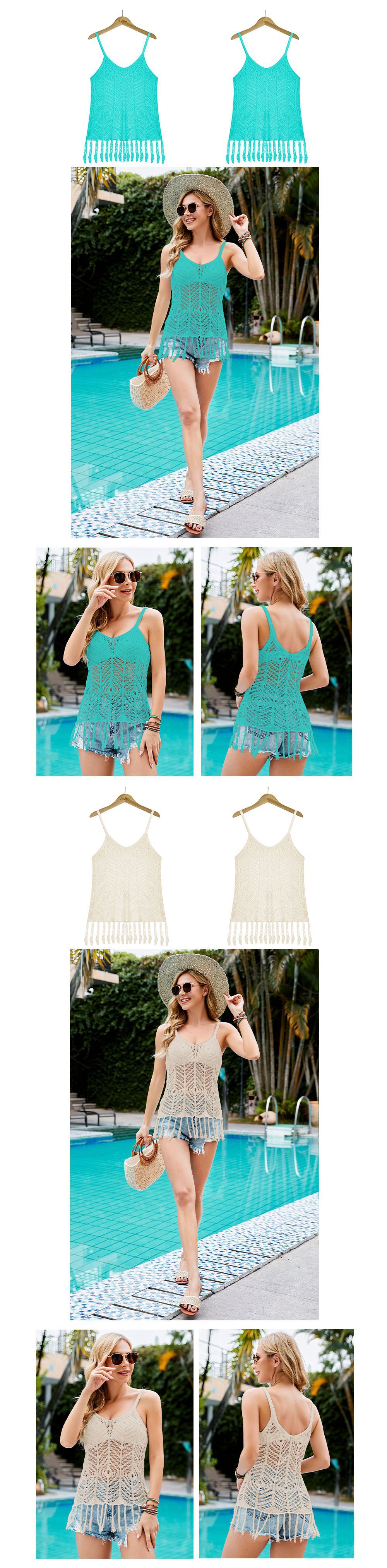 hollow sling tassel solid color perspective beach outdoor vest NSWJY118220