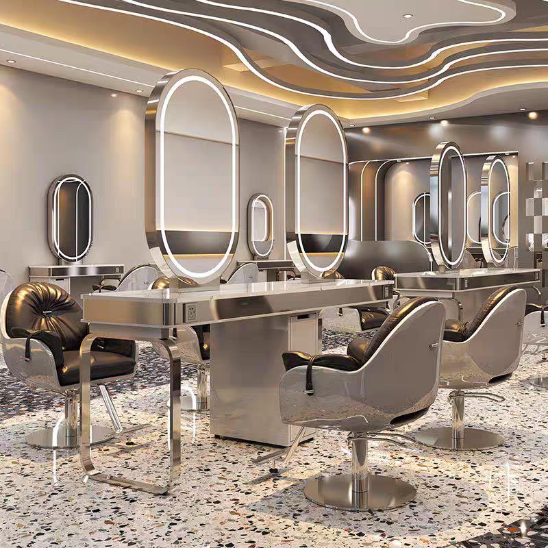 Barbería espejo salón de belleza especial lámpara espejo red salón de belleza rojo permeado cortador de cabello cabinet integrado tablero de espejo único y doble cara