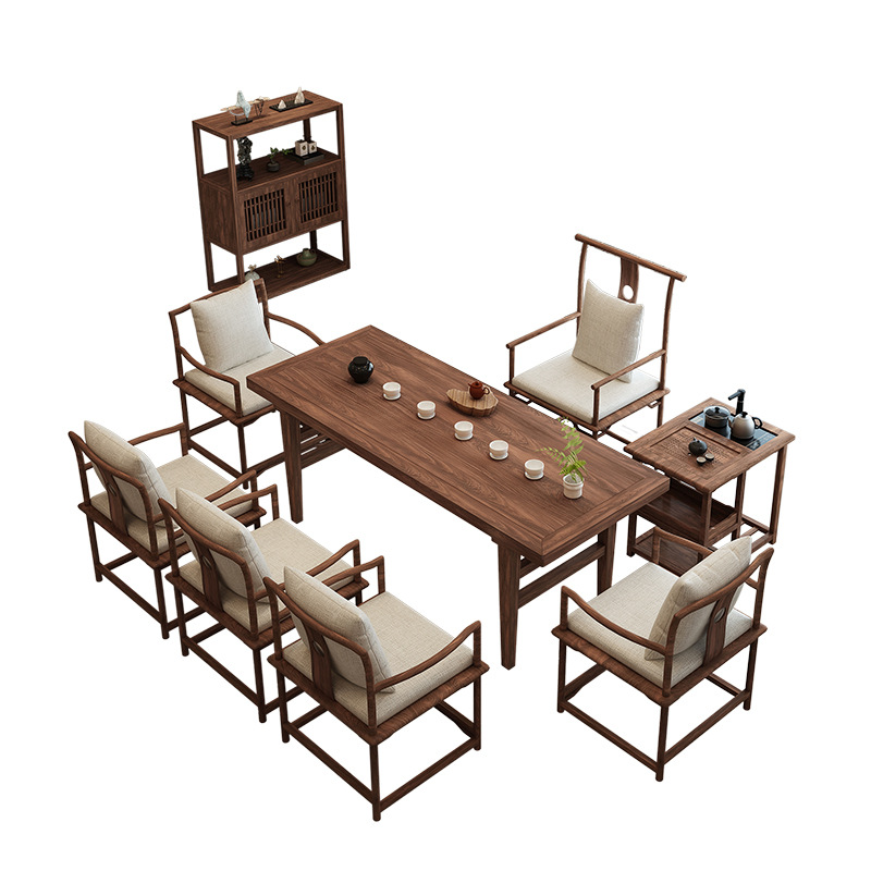 新中式老榆木茶几实木泡茶桌椅组合家用客厅原木办公复古禅意茶台