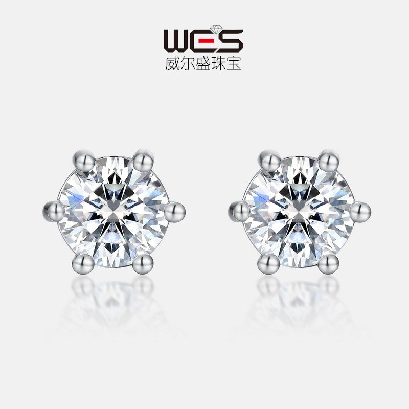 Wilsheng joyería simple s925 plata de seis garras con incrustaciones de moissanite pendientes de comercio exterior transfronteriza al por mayor Super Flash pendientes