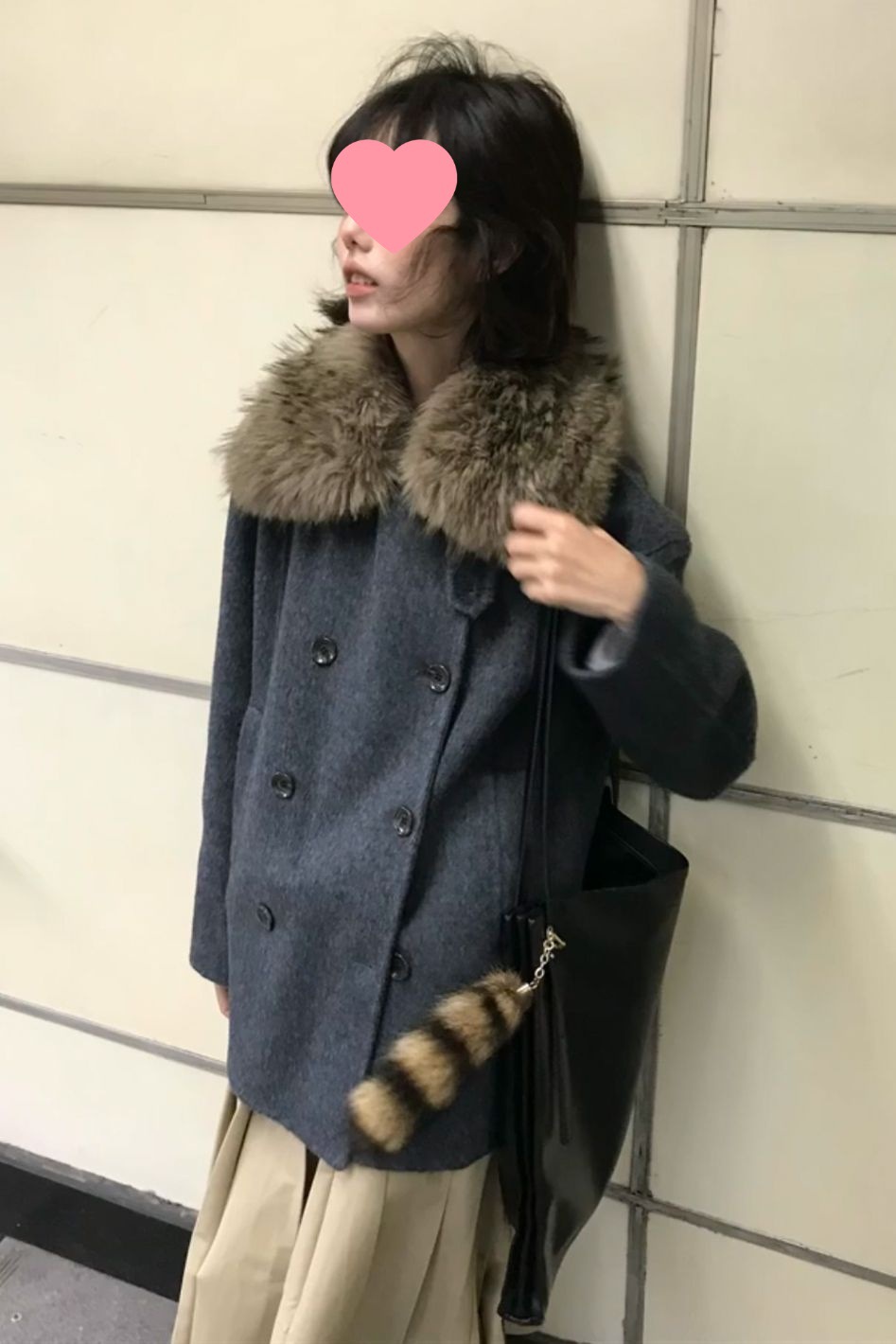 Korean Style Double-Breasted Silhouette Fur Collar Cocoon-Shaped Woolen Coat for Women in Autumn and Winter Simple and Versatile Commuter Jacket