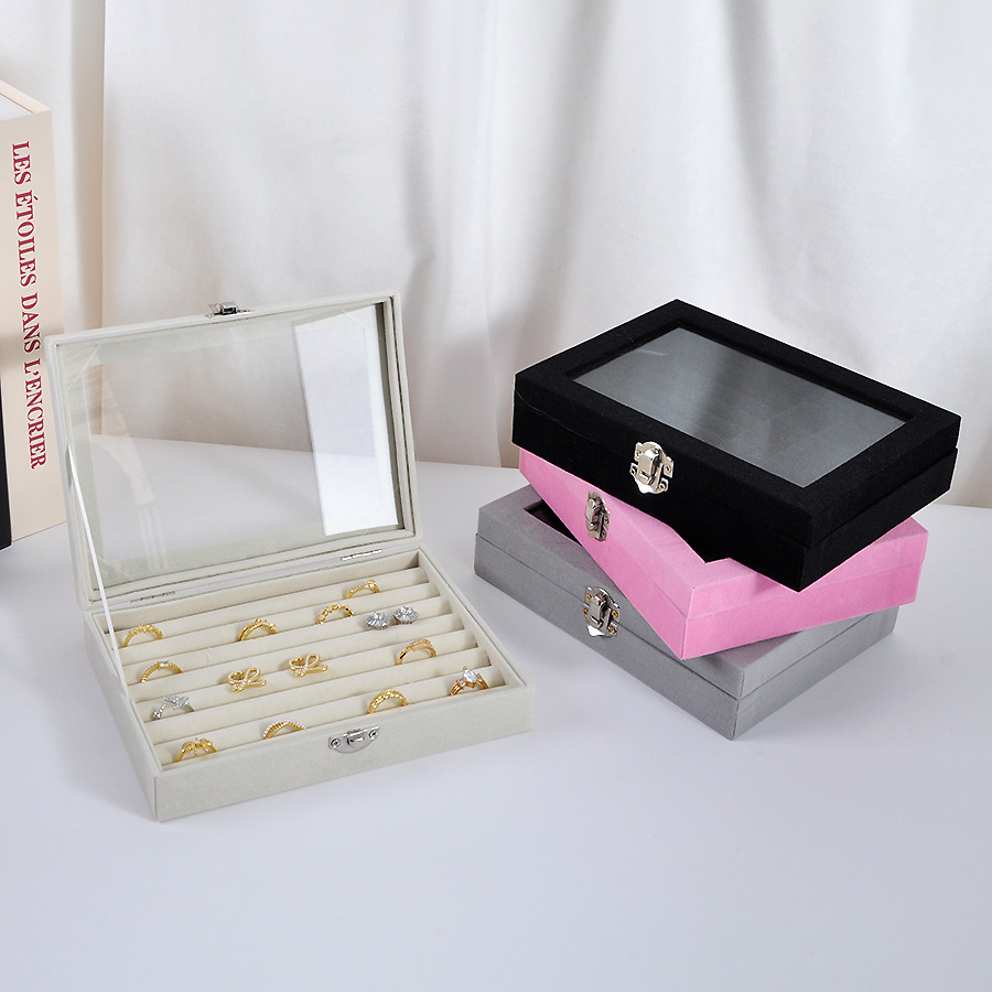 Exquisite Flannel Storage Box Transparent Jewelry Box Home Jewelry Jewelry Watch Earrings Ring Packaging Box