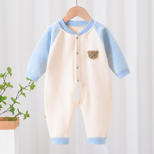 Baby velvet jumpsuit, spring and autumn, newborn baby warm clothes, 0-2 years old, autumn and winter pajamas, crawling clothes