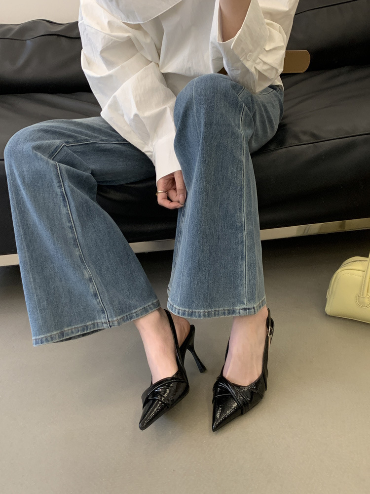 Gentle Design! Creamy White Pointed-toe Ruched High-heeled For Women, 2026 Spring Backless Single Shoes_vogvips.com