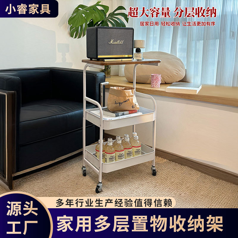 Movable Storage Rack Side Table with Tabletop, Multi-Layer Coffee Table, Snack Trolley, Bedside Storage Side Table