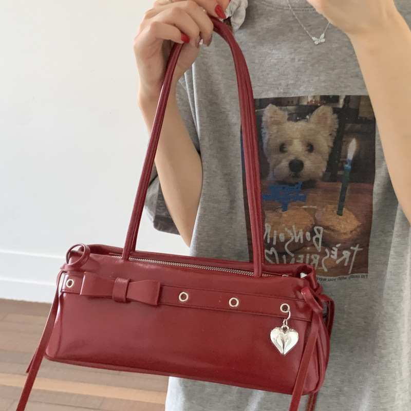 Summer Sweet Girly Bow Armpit Bag for Women 2025 New Style Simple and Versatile High-End Single Shoulder Baguette Bag