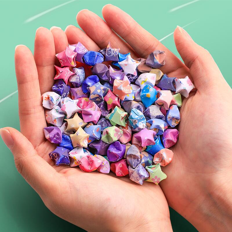 Estrella luminosa papel plegable gradiente de dibujos animados hermosa estrella de la suerte estrella de cinco puntas nota hecha a mano plegable pequeña estrella especial