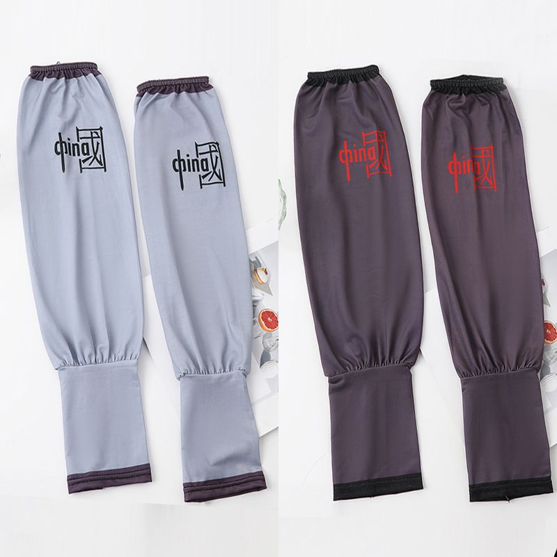 2026 nueva manga de hielo protector solar suelta alargada amplio brazo de hielo hombre guante de codo chino de color sólido