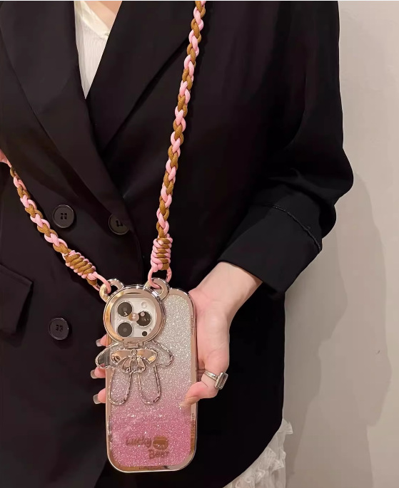 Tejido oblicuo colgante rosa lazo solapa oso ynj