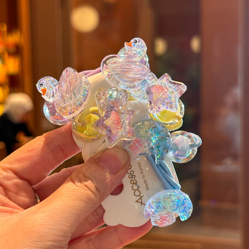 Los sueños de los niños brillan cisne nubes alrededor de la cuerda de cabello coronas rosadas trenzadas elástico para mujeres no lastimar la cuerda de cabello
