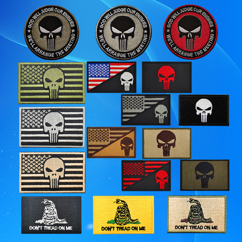 Wholesale Flag Embroidery Velcro Gadsden Flag Skull Morale Badge Armband Punisher Patch Cloth Sticker