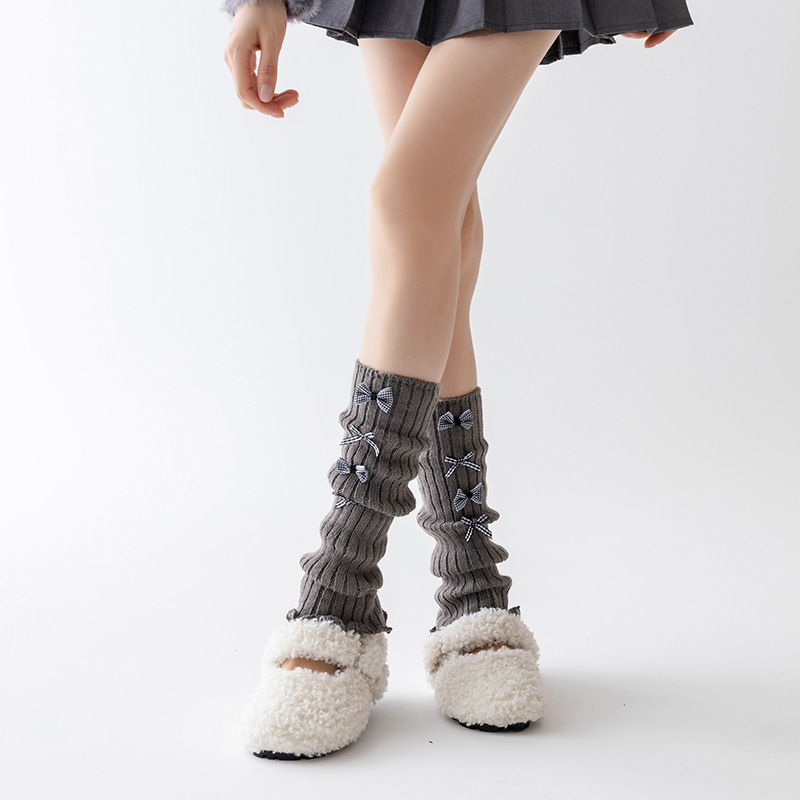 靴尚棉袜套女蝴蝶结洛丽塔堆堆袜芭蕾风秋冬美拉德针织保暖小腿袜|undefined