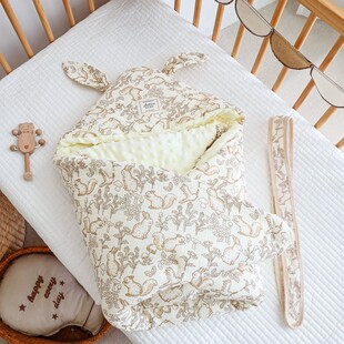 Baby Beanie Long Ears Holding Quilt Autumn and Winter Newborn Baby Outgoing Bag Quilt Thickened Warm Swaddling Quilt