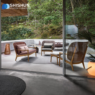 Casual Outdoor Sofa Rocking Chair Balcony Rattan Chair Coffee Table Three-Piece Set Garden Courtyard Teak Table and Chairs Outdoor Furniture