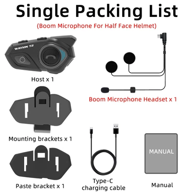 Wayxin Motorcycle Helmet Headset Bluetooth Helmet Headset Helmet Intercom 2 Person Talk T2 (Motorcycle Helmet Headset) - boom-microphone