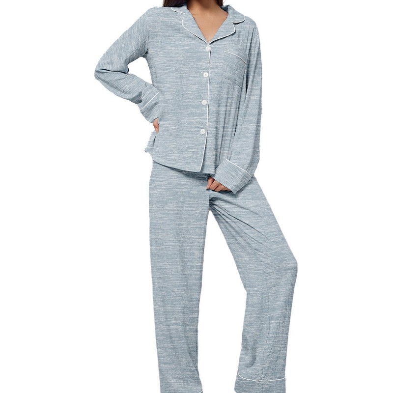 跨境外贸女士睡衣套装四季舒适翻领长袖长裤家居服women pajamas|undefined
